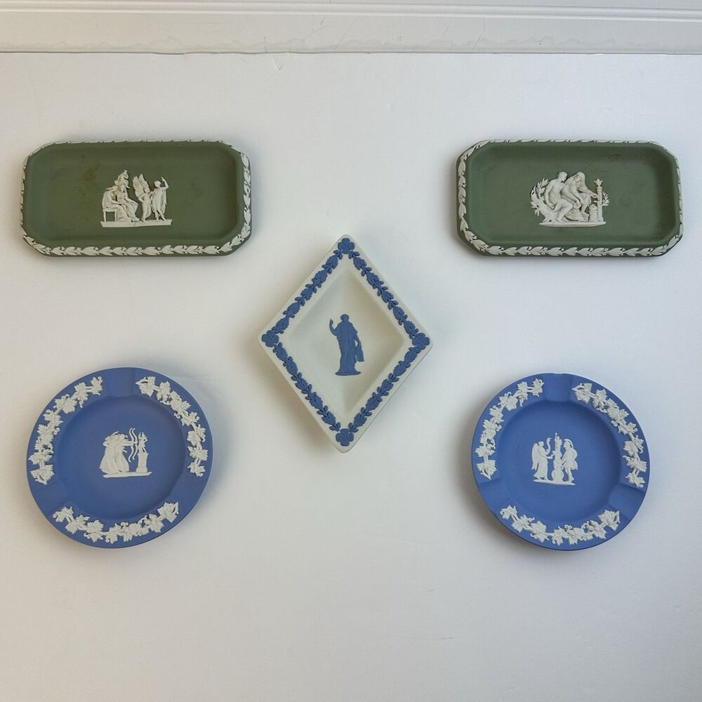 Wedgwood Jasperware Mixed Lot of 5 Trinket Pin Trays Ashtrays Blue White Green